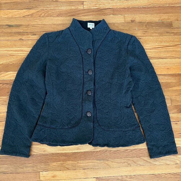 Armani Collezioni Wmns Jacket Gray Textured Wool Mock Collar sz 12 Made In Italy - Picture 1 of 9
